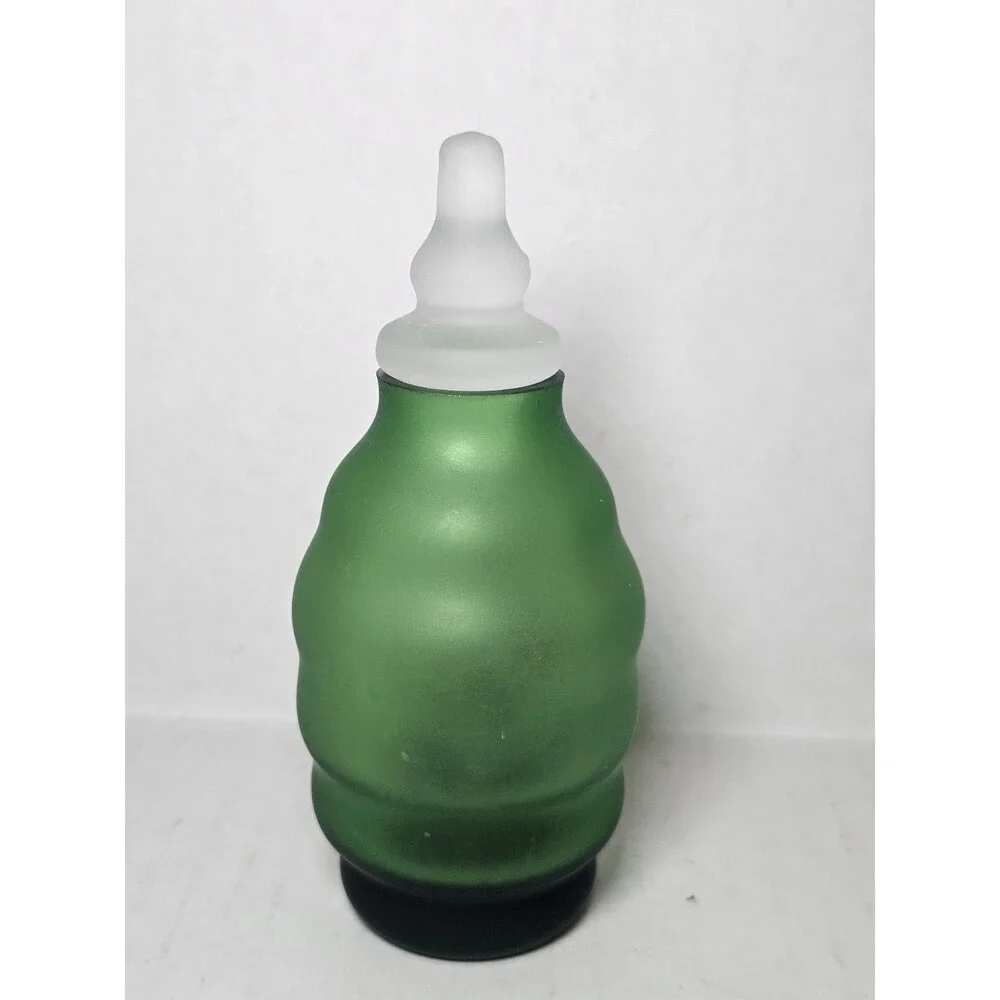 Set Of 2 Green Glass Apothecary Jars Ribbed Frosted
